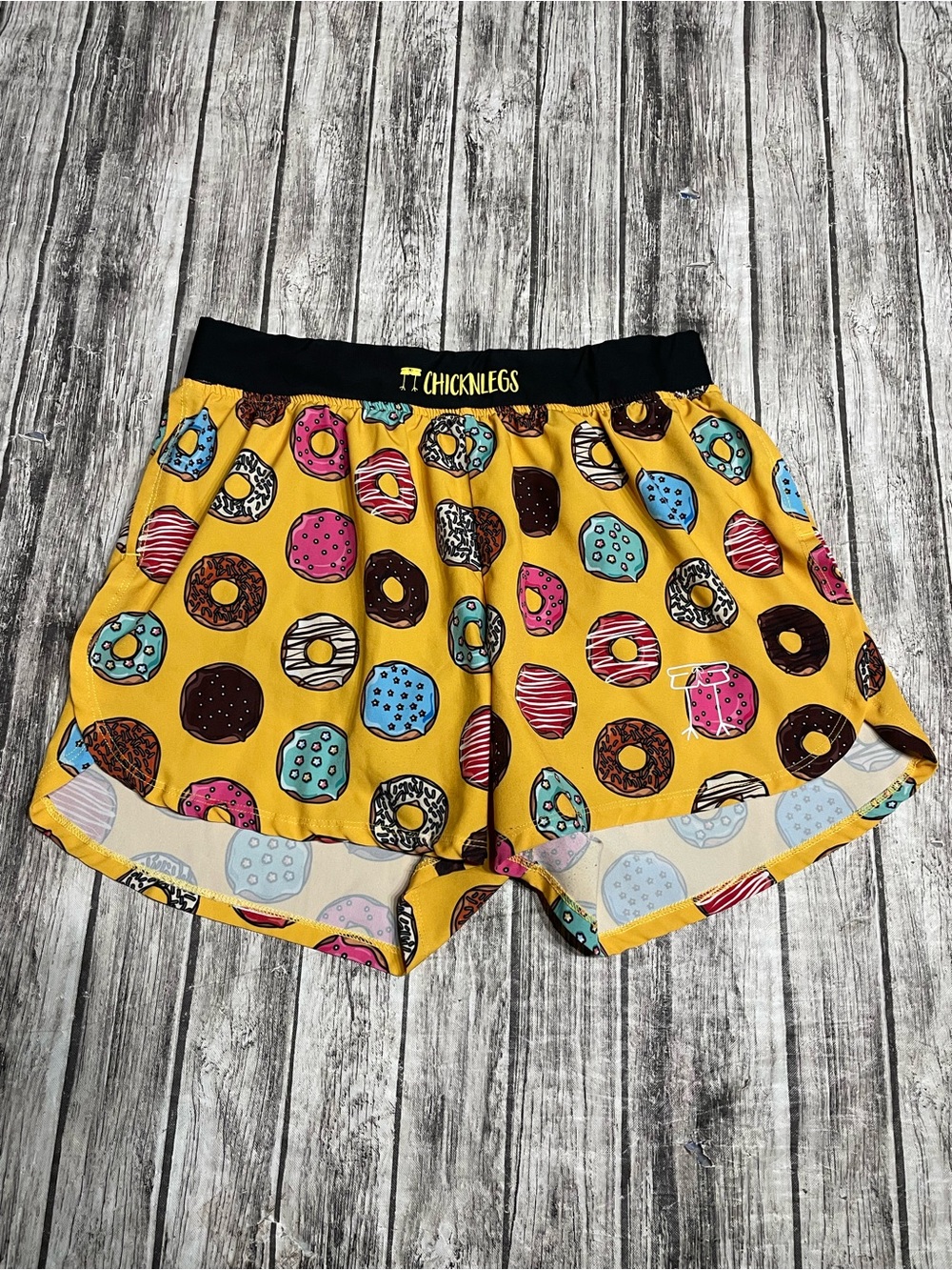 Women’s Large ChickNLegs ChicknLegs 1.5" Split Running Shorts “Salty Donuts"